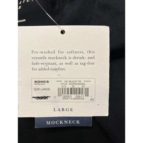 Croft & Barrow Mens Black Mock Neck Tee Size Large NWT - Picture 5 of 7